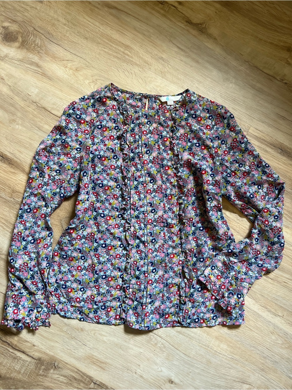 Boden Floral Ruffle Button-Front Blouse Size 6 100% Silk